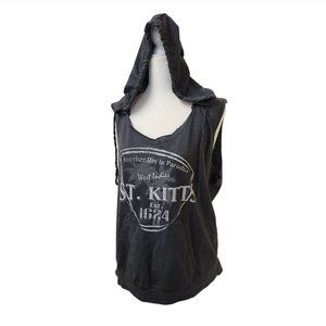 West Indies St Kitts Sleeveless Grey Hoodie Top No Size Tag Fits Like Large